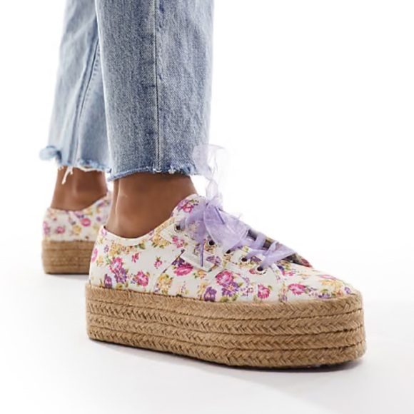 Superga Shoes - Loveshackfancy x superga Floral Platform Sneakers with Purple Laces